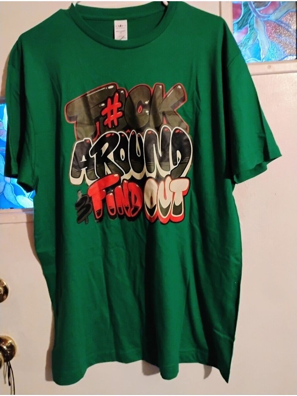 Unlisted Green Graphic Tee with Multicolor Street Art Print